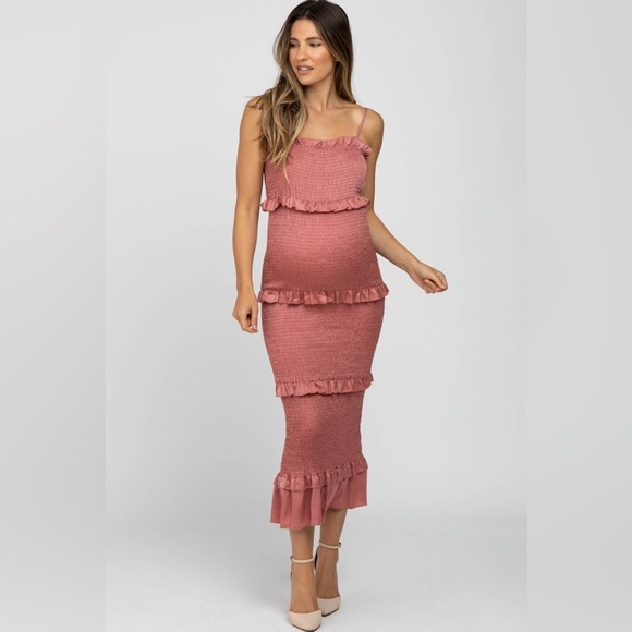 PinkBlush satin smocked bodycon midi dress nwot - Picture 2 of 15